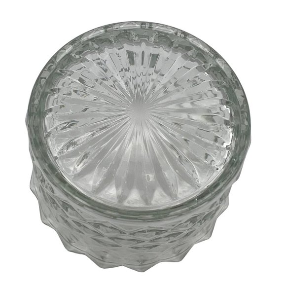 Vintage Pressed Glass Candy Dish with Cube Pattern & Starburst Bottom 3.5" Tall - Picture 2 of 6